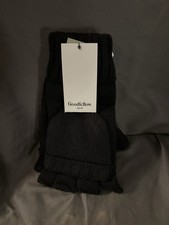 NWT Women  s One Size Black Knit Gloves Fleeced Lined With Fingers Out And Cover