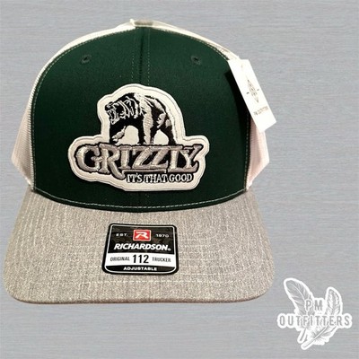 grizzly tobacco apparel Retro Grizzly Tobacco Patch Richardson 112 Trucker Hat Green/White/Gray  Snapback