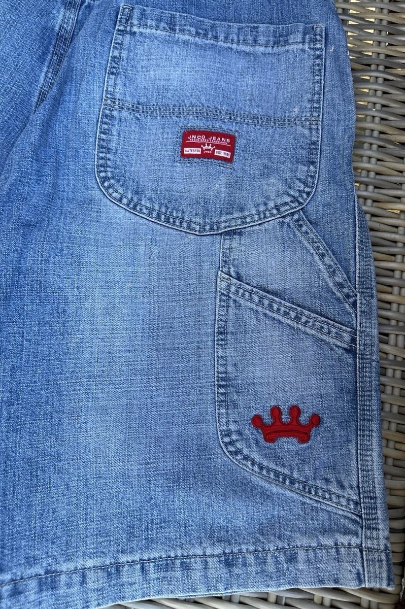 JNCO Jeans Shorts Mens 34 Blue Jorts Denim Baggy Carpenter Crown