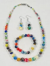 Multi Color Murano Style Glass Beaded Jewelry Set in Stainless Steel New