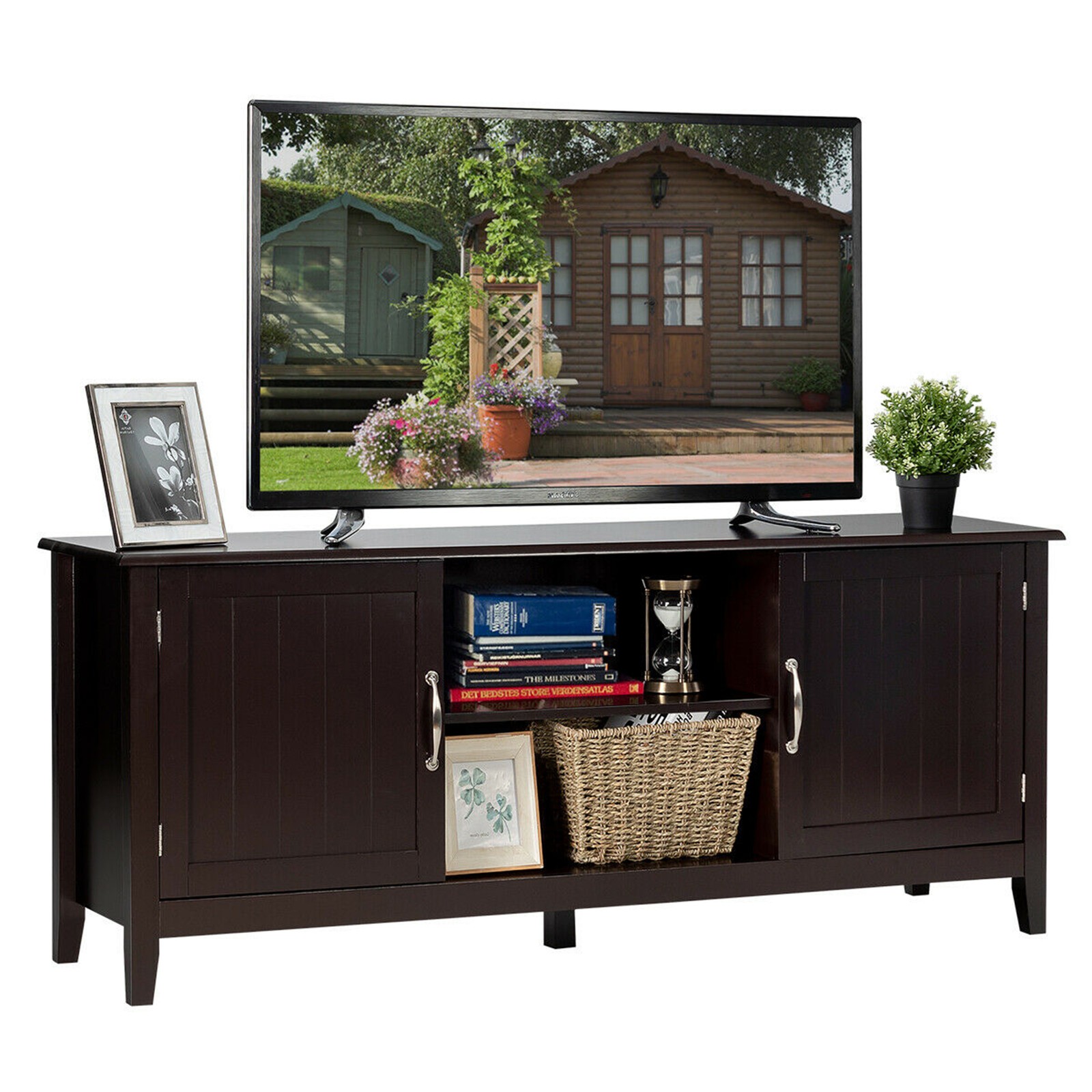Entertainment Media Center For Tv's Up To 65" W/storage Cabinets Brown