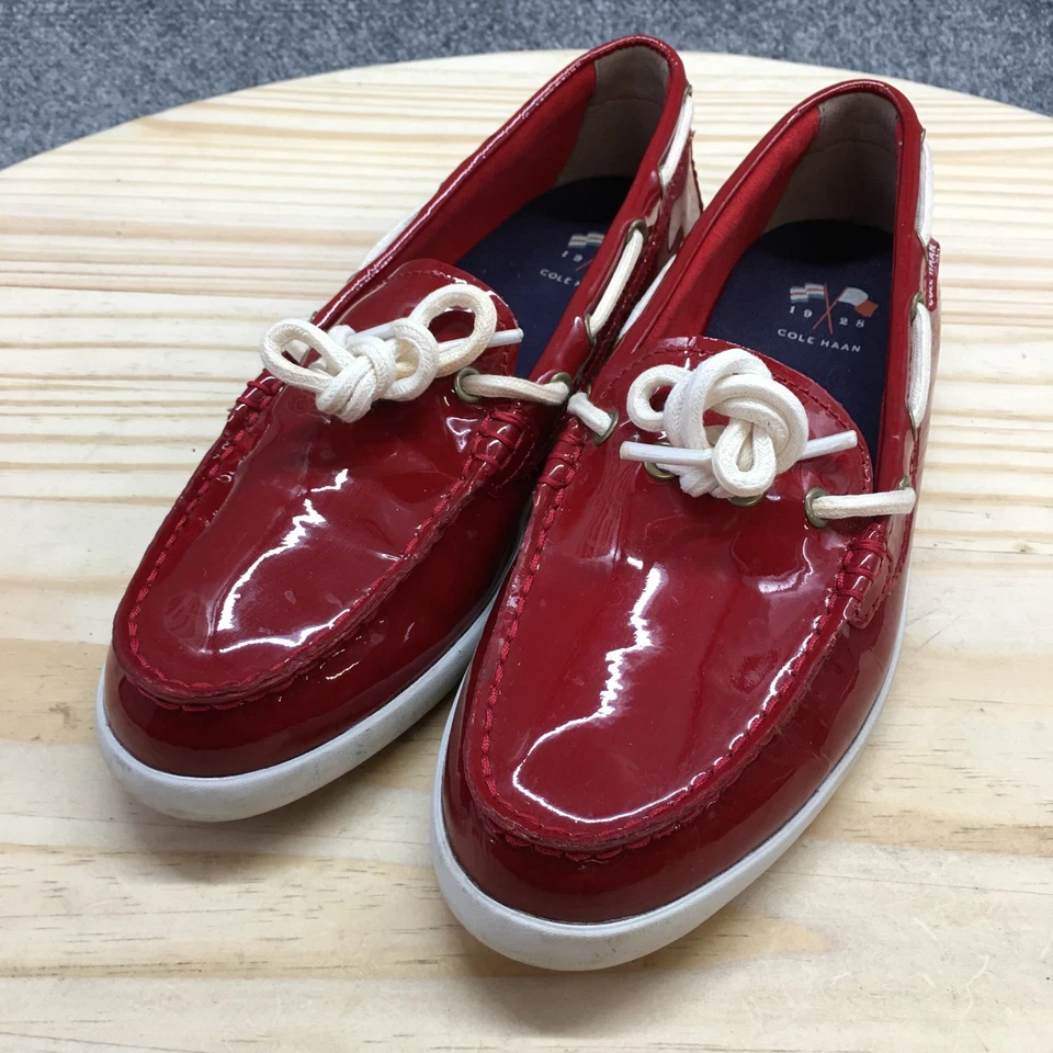 Zapatos Cole Haan para mujer 7.5B Nantucket barco de campamento rojo charol informales W05748 Foto 4 de 4