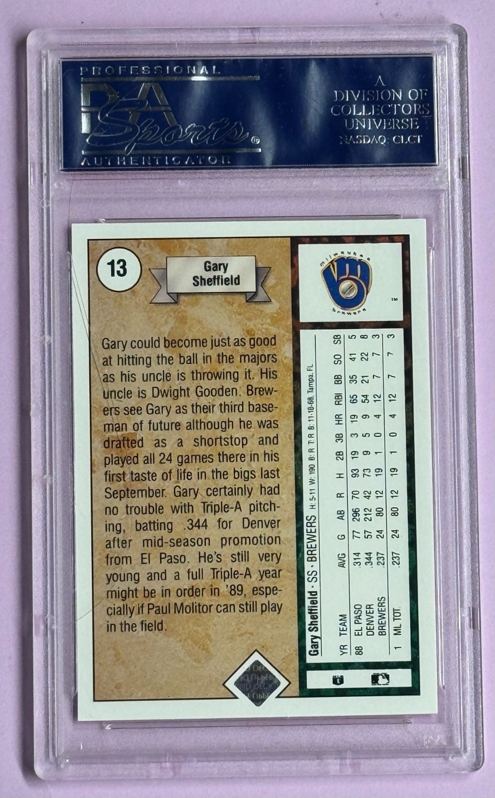 1989 Upper Deck - Gary Sheffield #13 Star Rookie (RC) PSA 10 Gem Mint view 3