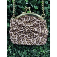 Gymboree Girls Leopard Print Glitter Bow Coin Purse Pink Gold Chain Strap