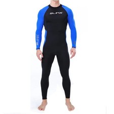 Slinx Men's XS 1 Piece Full Body Diving Scuba Suit Black Blue Surfing Wetsuit