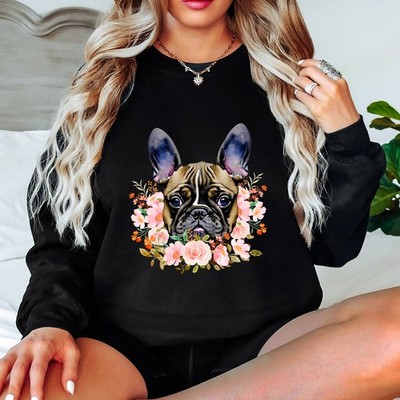 Französische Bulldogge Blumen Hunderasse Tiere Damen Sweatshirt Pullover
