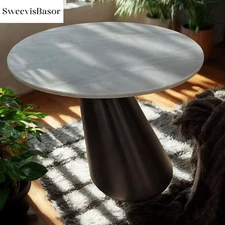 SweevisBasor Round Side Table Faux Marble Top Metal Leg for Sofa Bedside Drink