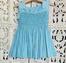 Vintage Polly Flinders SZ 3 Toddler Girl Hand Smocked Aqua Blue Dress Top