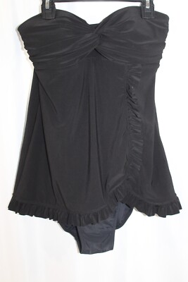 NWT Beyond Control Womens Black One Piece Ruffle Swimsuit Strapless 8 FLAW