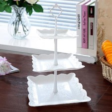 3 Tier Plastic Cake Stand Afternoon Tea Wedding Plates Party Embossed Tableware