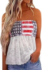 Women's Off Shoulder Summer Ruched Bandeau Lace Patchwork Tube T-Shirt Tops