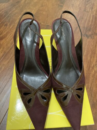 ANN TAYLOR Burgundy Suede Slingback Pointed Toe S… - image 1