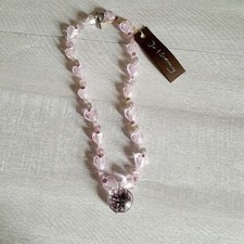 Handmade Pink Glass Heart Art Flower Handmade Necklace