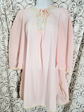 Deena Nightgown Short Pink Size Medium Polyester Floral Trim Loungewear AS-IS