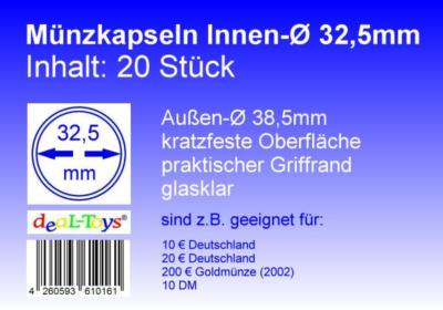 20 Münzkapseln 32,5mm, geeignet für 10   / 20   Deutschland, 10 DM, 200   Gold