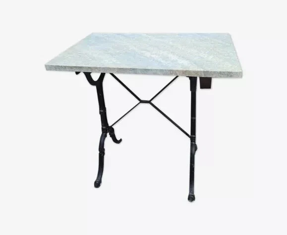 Table Rectangulaire XXe – Piétement Fonte – Dessus Marbre Veiné – Or Fin