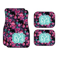 Personalized Black And Pink Floral Car Mats