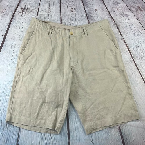Toscano Mens Linen Casual Shorts Beige 