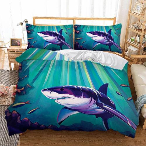 Ocean Shark Sea Animal Quilt Duvet Cover Set Comforter Cover Bedspread - Foto 1 di 25