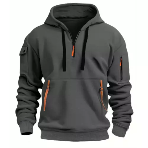 Men's Hooded Hoodie Zipper Multi-Pocket Pullover Jacket Sports Casual Sweatshirt - Picture 16 of 32
