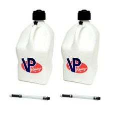 VP Fuel 2 Pack White Square Gas Fuel Jug/Water Can + 2 Filler Hoses ATV Offroad