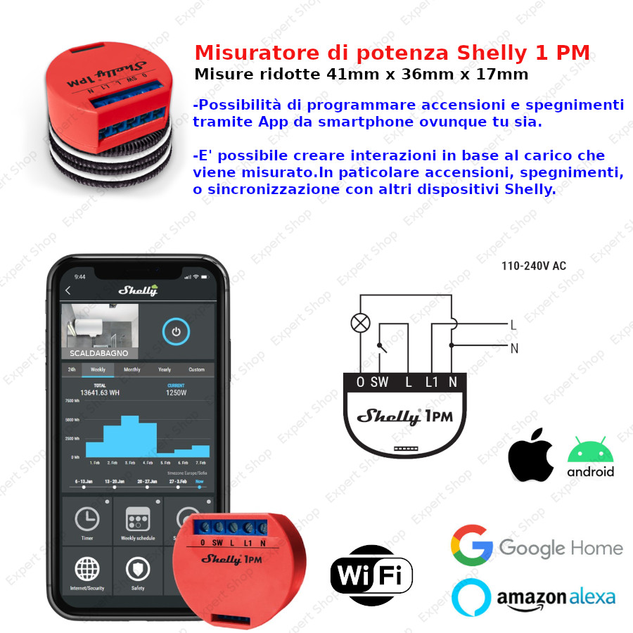 Shelly PM Mini Gen3 Domotica: Lettura Potenza e Storico Consumi WiFi