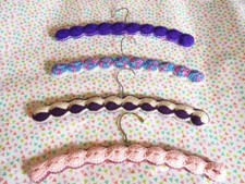 Vintage Crochet Hanger Lot of 4 Wood Hangers Pink Purple Multi Handmade