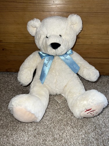 Hamleys weißer weicher Plüsch Teddybär mit blauer Schleife 13 Zoll ❤️