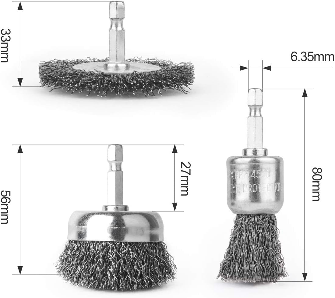 Gunpla 10pc 1/4 Inch Hex Shank Wire Wheel Brush Set Crimped Mini Cup