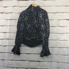 SHYANNE Top Womens Large Western Long Sleeve Velvet Burnout Button Semi-Sheer