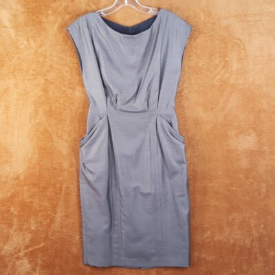 RAG & BONE Dress Womens Size 2 Grey Midi Sheath Pockets Draped Wool Silk Blend