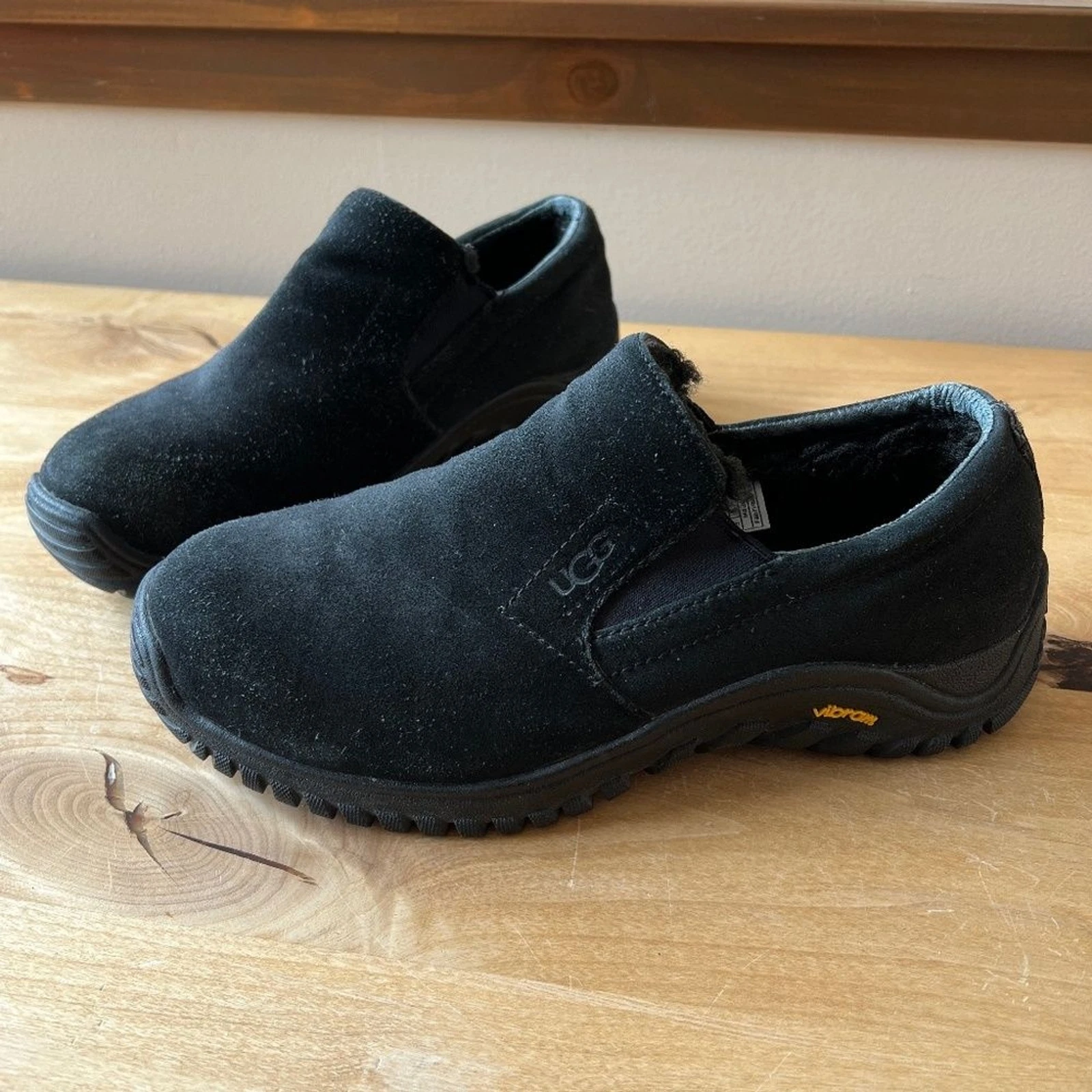 UGG AUSTRALIA SLIP ON MOC SCARPE UOMO 9 MOCASSINO NERO SCAMOSCIATO PELLE DI PECORA CASUAL PREPPY