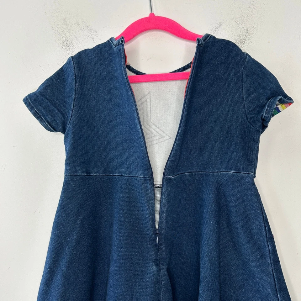 MINI BODEN Dress Girls Size 5-6Y Denim Rainbow Sequin Retro Skater Stars Unique - Image 4 of 4