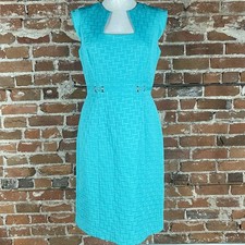 Tahari Arthur Levine Dress Women’s 8 Teal Textured Sleeveless Corporatecore