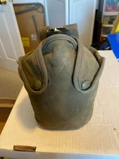 Vintage military aluminum dented canteen w/ green canvas cover unmarked
