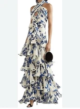 RIHOAS The Blue Halter Cut Out Ruffle Maxi Dress Size XL NWT