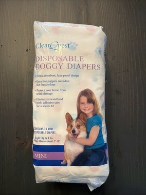 ClearQuest 10 pk Disposable Pet Doggy Diapers Sz Mini Leak Proof Weight To 4lbs