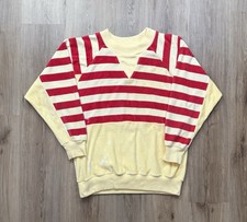 VINTAGE Striped Geometric Pullover Velour Sweater Women’s Size Medium Yellow Red