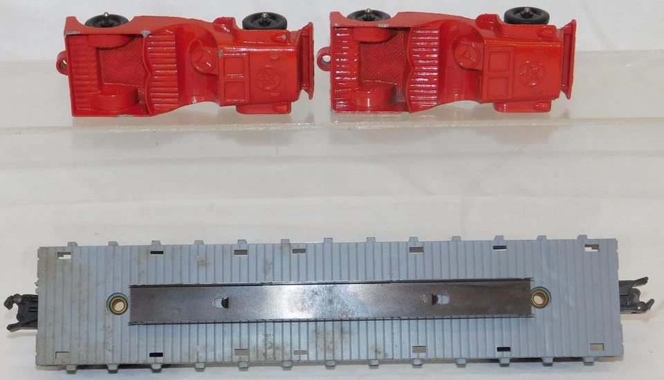 BOXED 1959 American Flyer 24557 US Navy Flat w/2 RED Tootsietoy Jeeps Military - Image 4 of 4