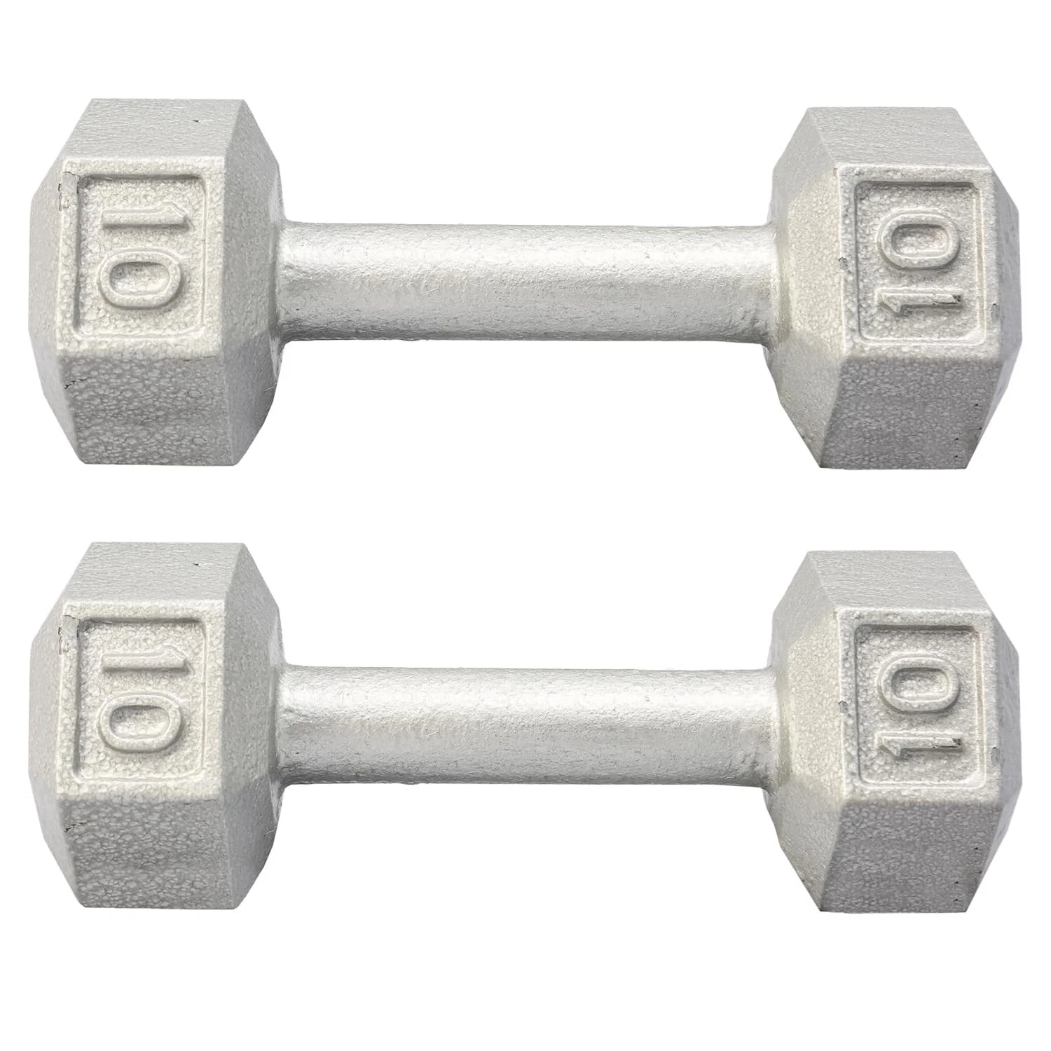 York Barbell Cast Iron Hex Dumbbell - Solid Hexagon Silver - 10lb In A Pair