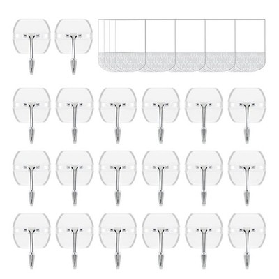 20 Hooks-25 Removable Strips, Small Clear Wire Hooks Value Pack, Damage