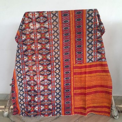 Vintage Bohemian Kantha Throw Single Quilt Indian 1 Pc Bed Cover Rally Gudari