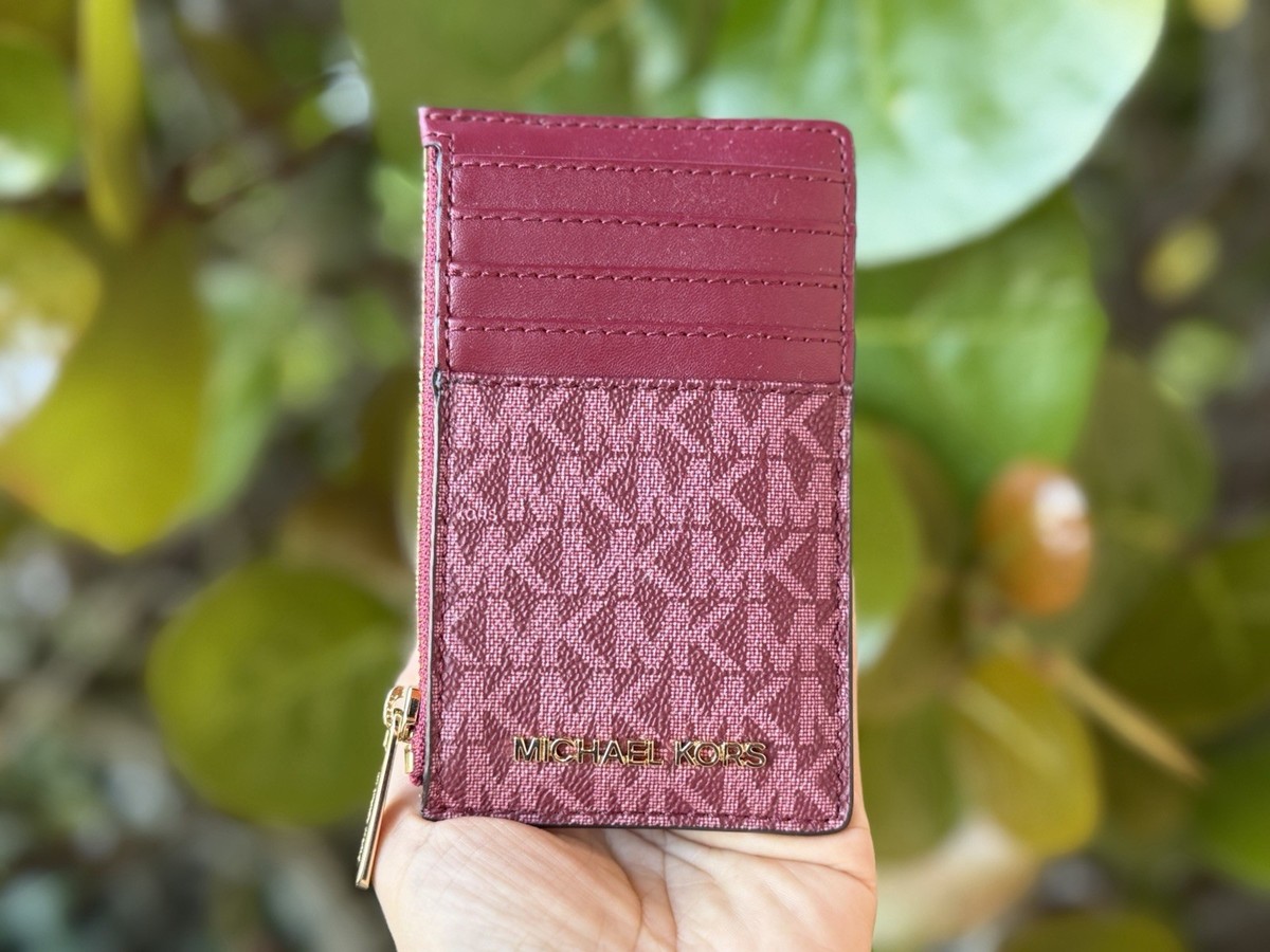 Michael Kors Jet Set Travel Top Zip Card Case Wallet MK Mulberry