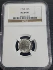 1954 Silver Uncirculated ROOSEVELT DIME NGC MS-66 FT Toned Free Shipping