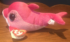 Ty Beanie Boos SURF THE PINK DOLPHIN Blue Glitter Eyes 2014 with Tags 8 Inches