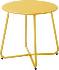 Patio Small Outdoor Side Table Waterproof Round Metal Steel Yellow 