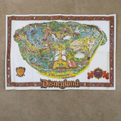 Vintage 1984 Disneyland Souvenir Wall Map Poster Walt Disney Productions 30x44