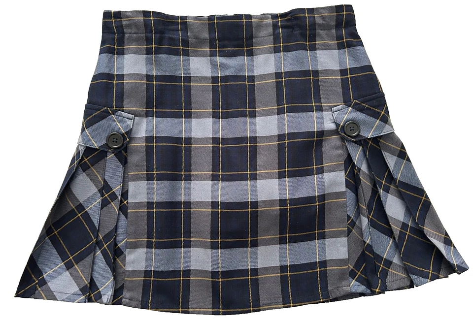 Lands End 校服女孩 14 侧褶格子裙膝上海军蓝格子 — 第 3/4 张图片