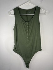 NWOT Title Nine Front Snap Bodysuit Green Small Made In USA Viscose/spandex