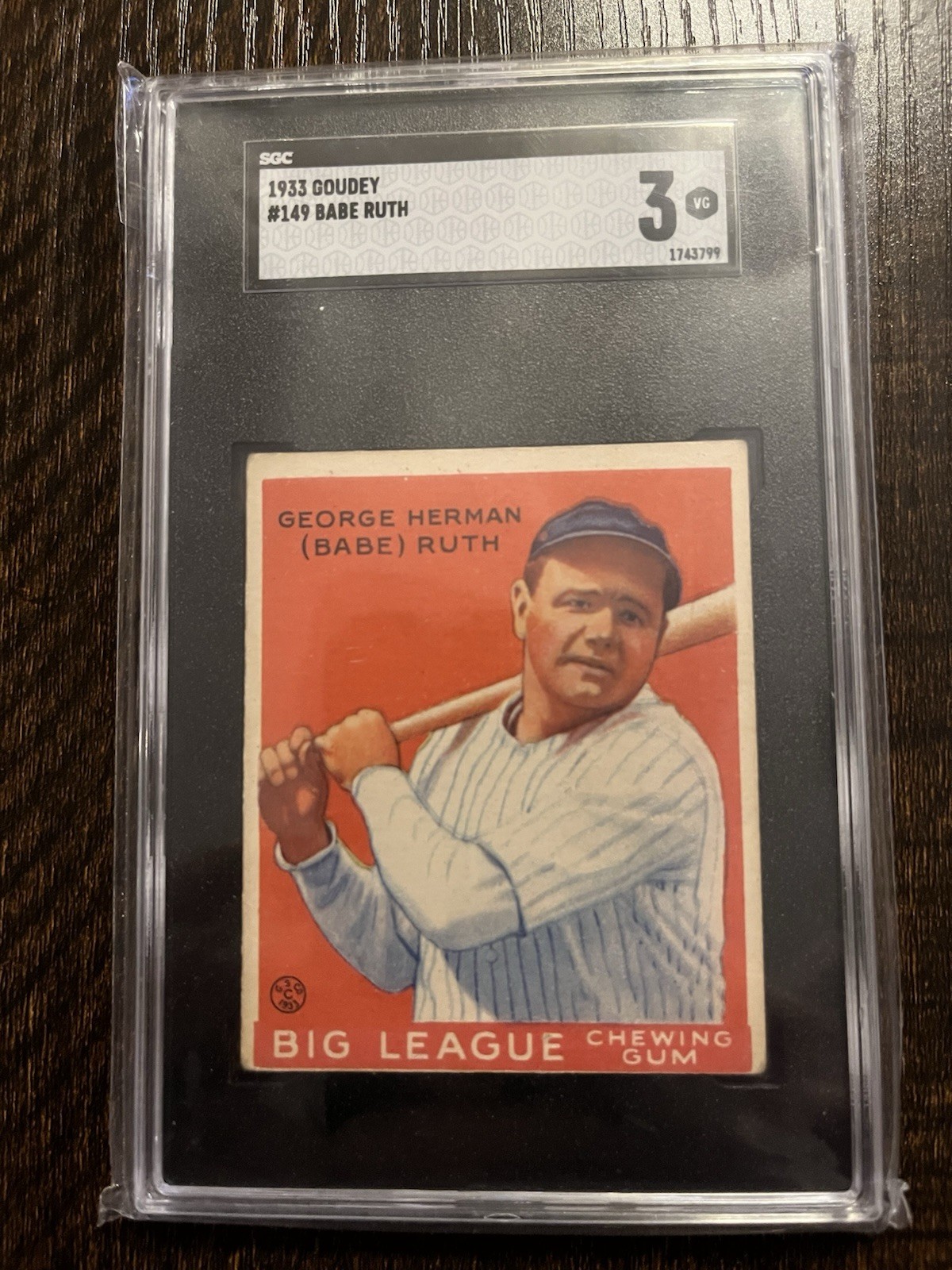 1933 Goudey Babe Ruth #149 SGC 3 Yankees HOF Great Eye Appeal Nice Color Beauty